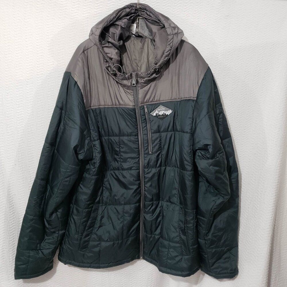 Coalatree Camper Hooded Insulated Puffer Coat Green&Gray Nylon Ripstop XXL